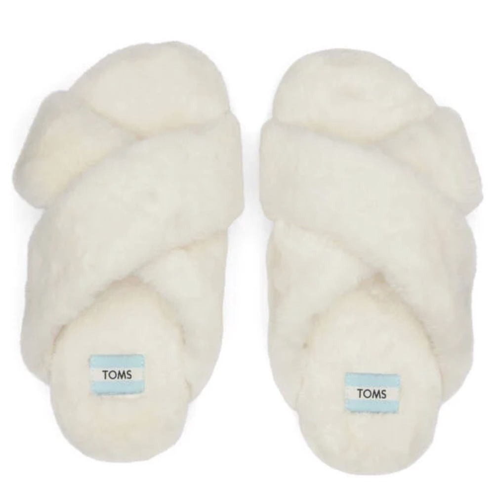 TOMS Ivory Cream Faux Fur Susie Slipper Womens 8 Shoes NEW